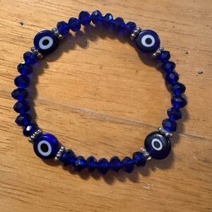 Blue Glass & Acrylic Beaded Evil Eye Stretch Bracelet